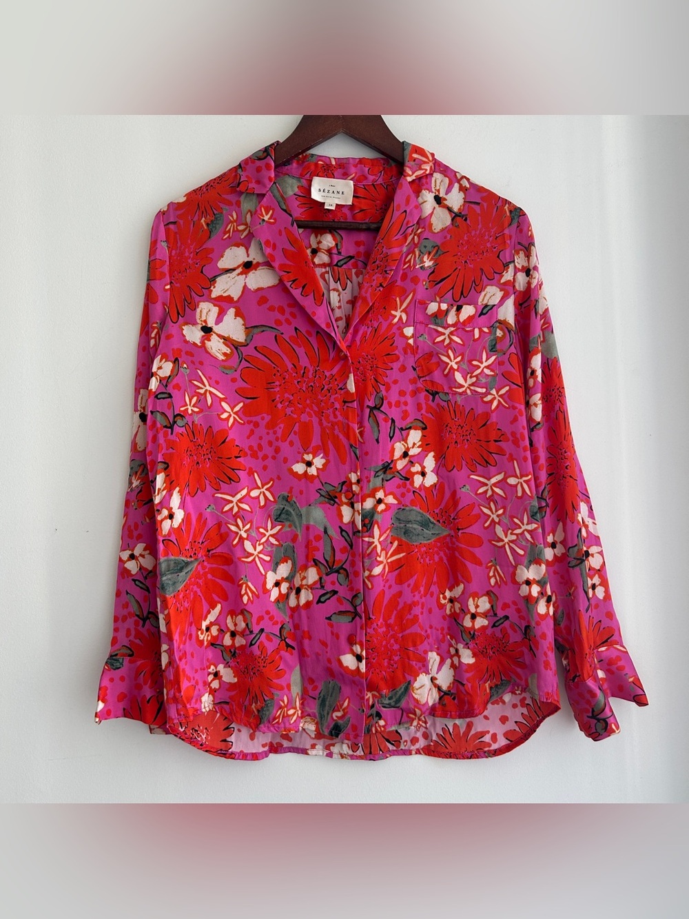 Sezane Florence Floral Silk Button-Up Blouse